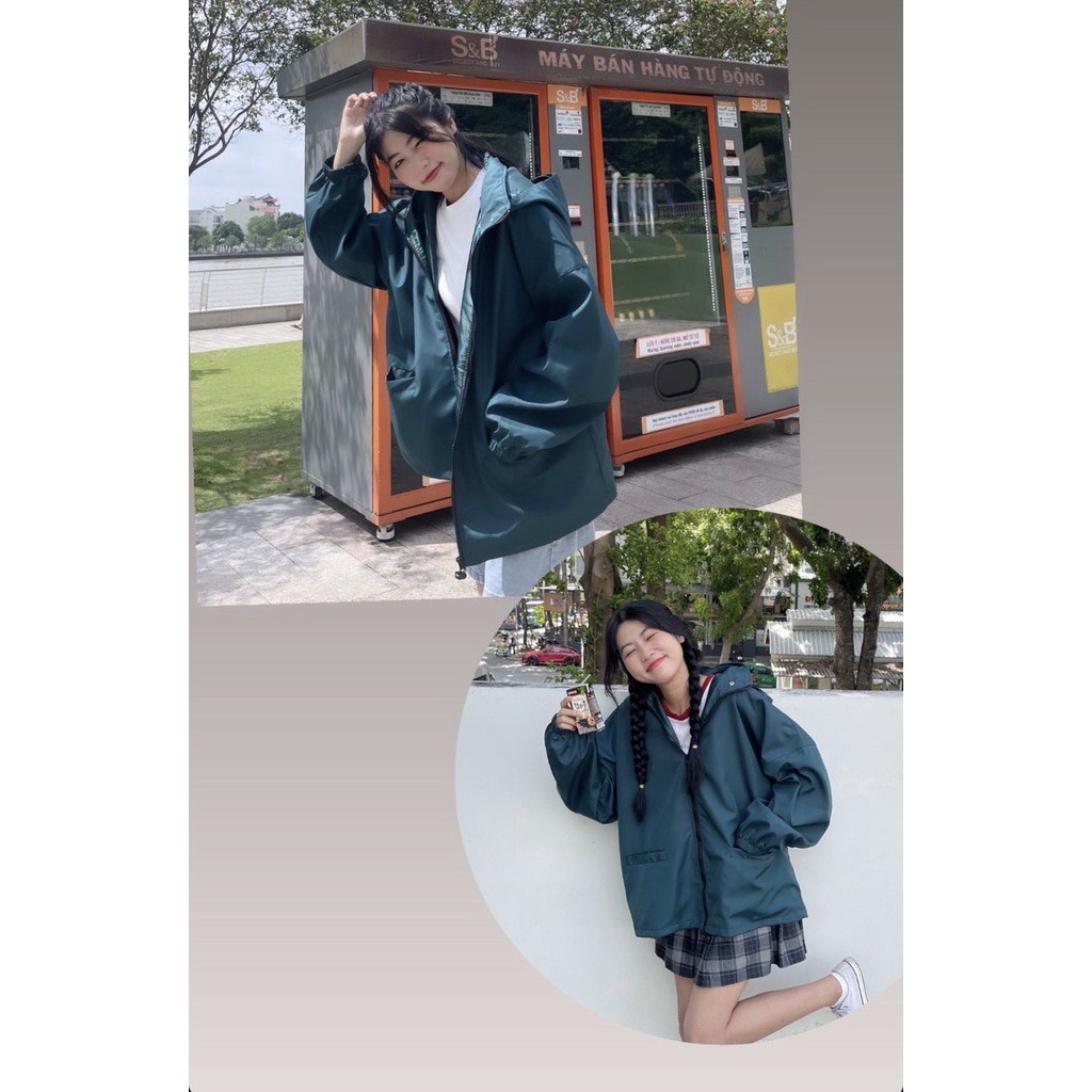 Áo khoác dù Jacket màu XANH CỔ VỊT ÁO TRƠN form rộng unisex nam nữ-nón tháo rời-UNISEX_2022