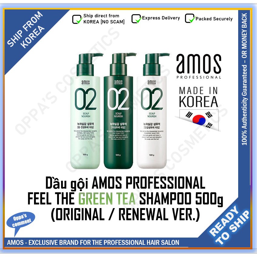 Dầu gội AMOS PROFESSIONAL FEEL THE GREEN TEA SHAMPOO