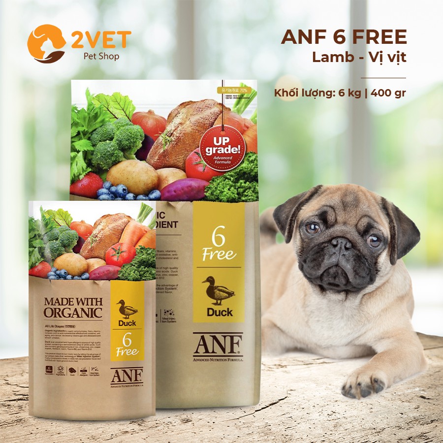 Đồ Ăn Cho Chó - Thực Phẩm Hạt Khô ANF 6 Free Organic Duck - Vị Thịt Vịt - Túi 400G - Thức Ăn Hạt Hữu Cơ Từ Hàn Quốc