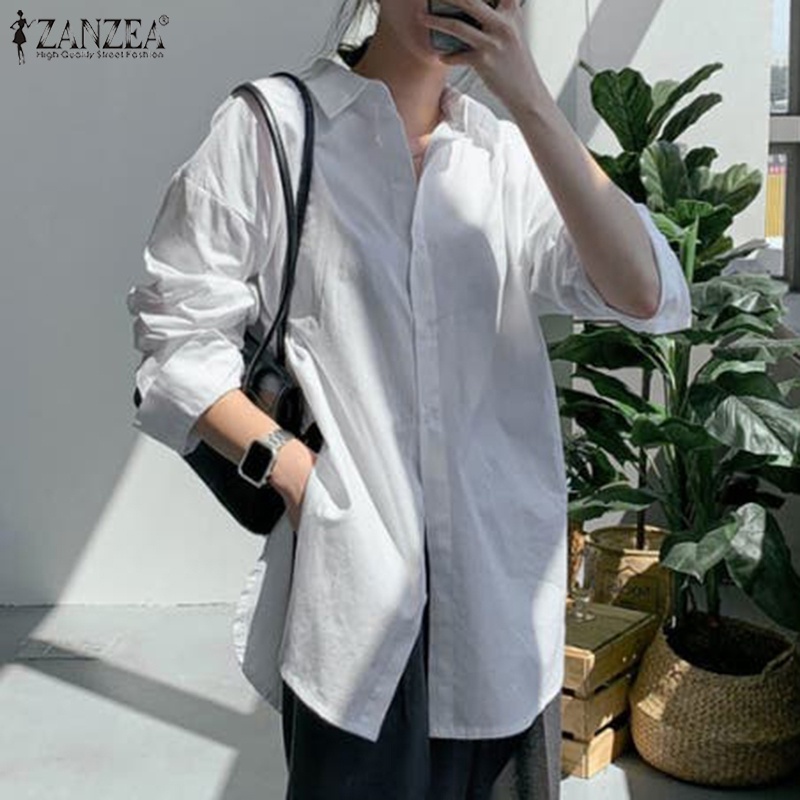 Áo sơ mi ZANZEA tay dài kiểu xẻ tà phong cách Hàn Quốc cho nữ