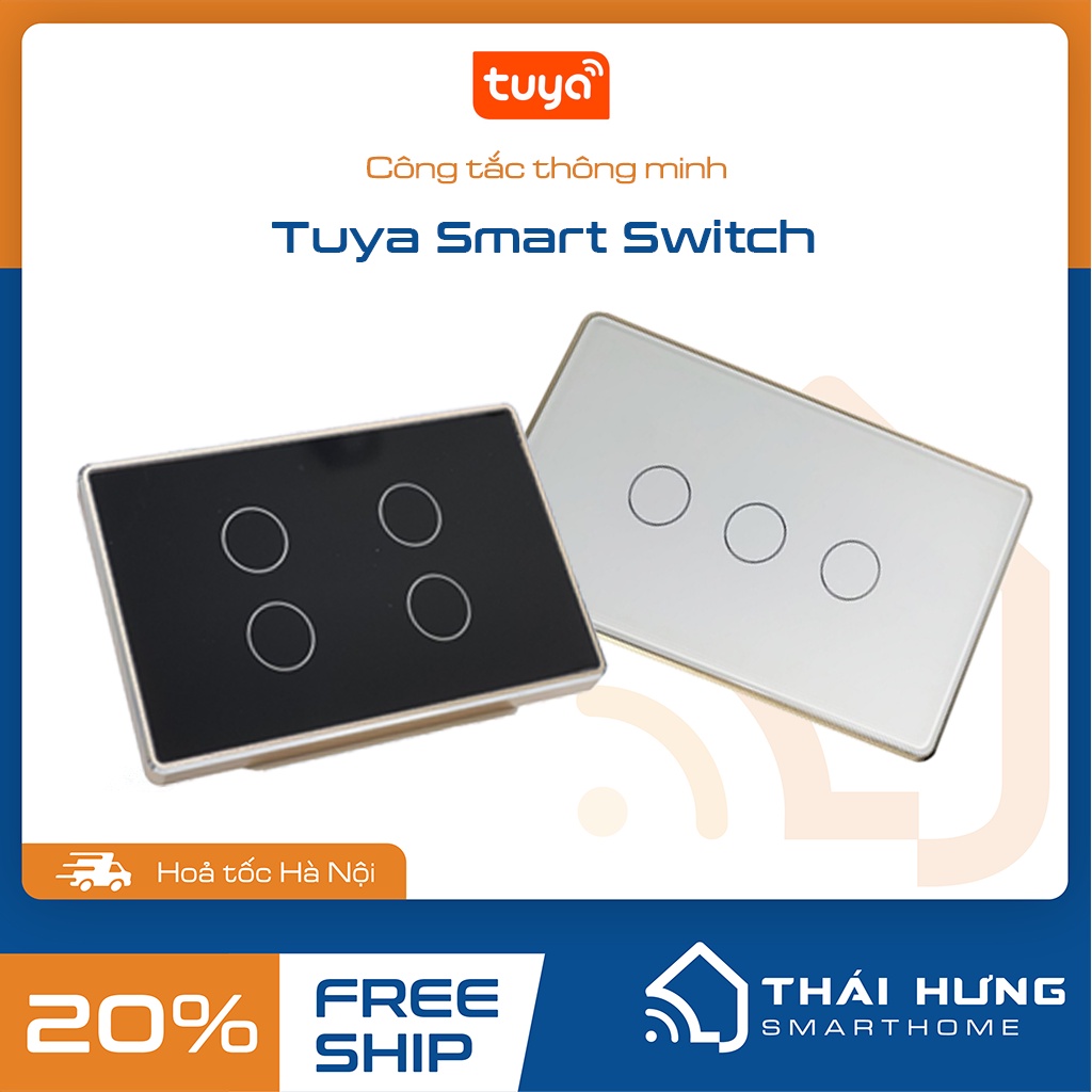 Công tắc Tuya viền nhôm, mặt kính cao cấp App Smart Life, 1-4 nút, đen /trắng -  chữ nhật, Wifi/Zigbee