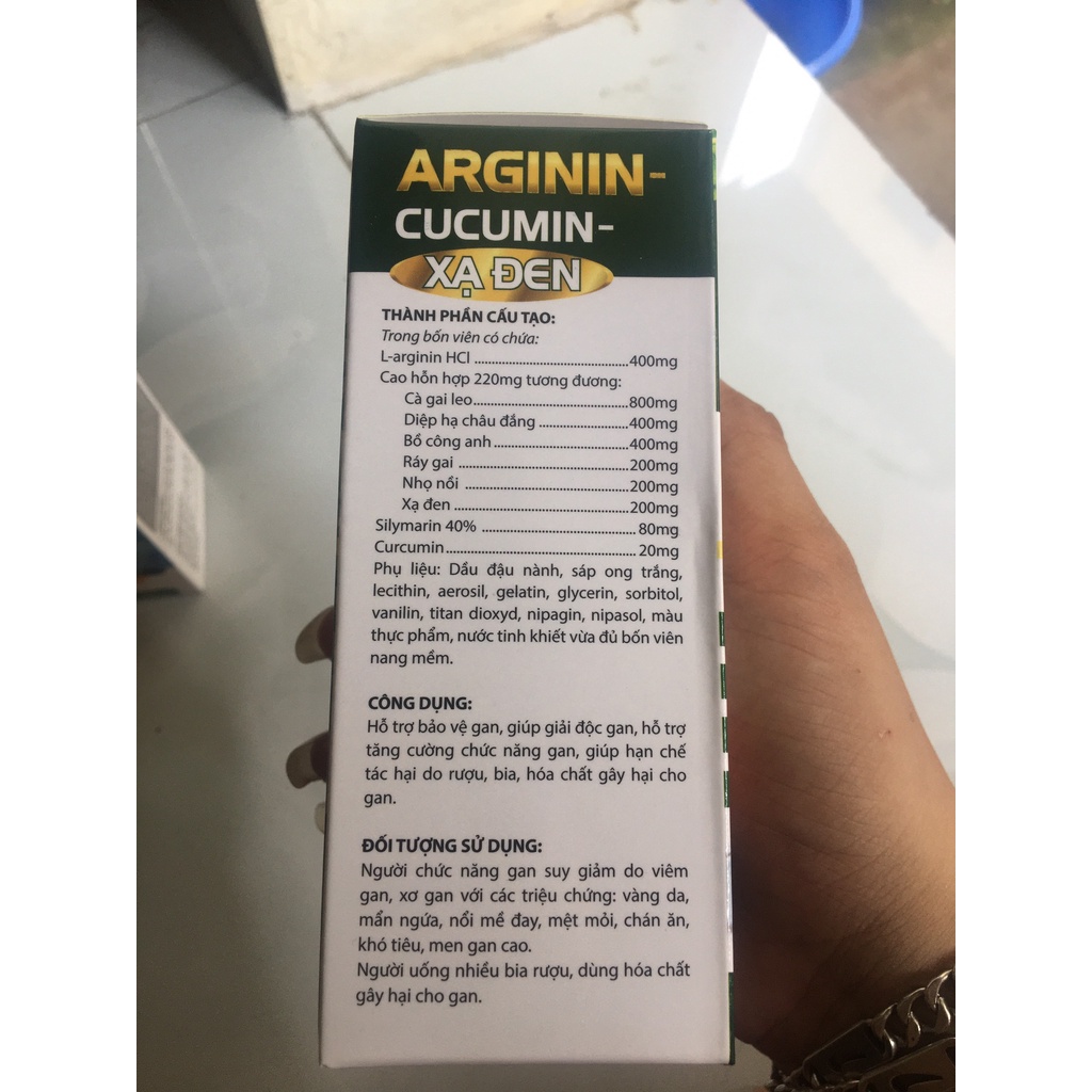 VIÊN UỐNG BỔ GAN ARGININ-CUCUMIN-XẠ ĐEN - Giúp giải độc gan , tăng cường chức năng gan, hạ men ga, viêm gan, xơ gan, men