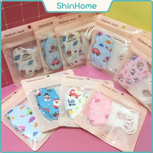 Set 5 Khẩu Trang Chống Bụi 3D Kháng Khuẩn In Nhiều Hình Cho Bé
