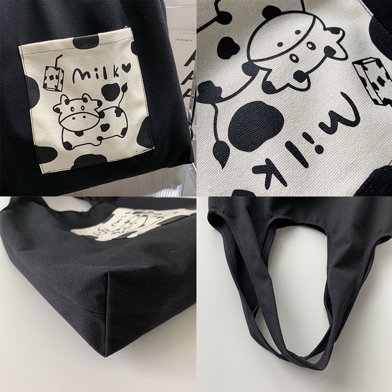 MISCHA Balo Canvas Cỡ Lớn In Họa Tiết Bò Hoạt Hình Cho Nữ