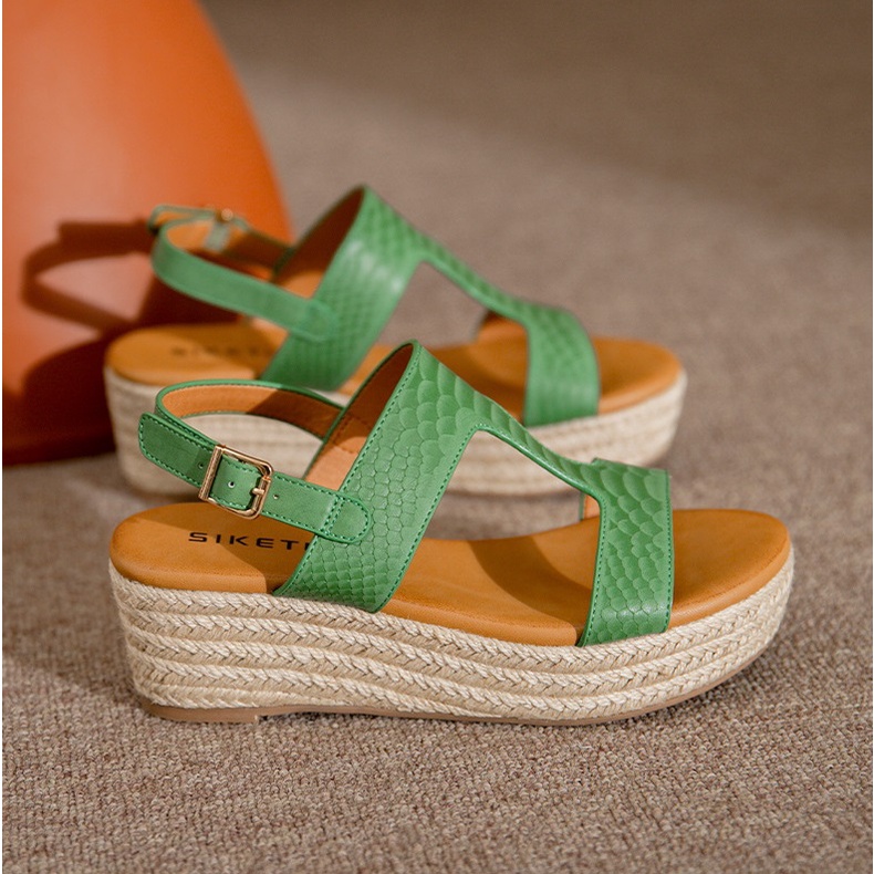 Giày sandal Siketu đế xuồng bọc cói cao 5cm