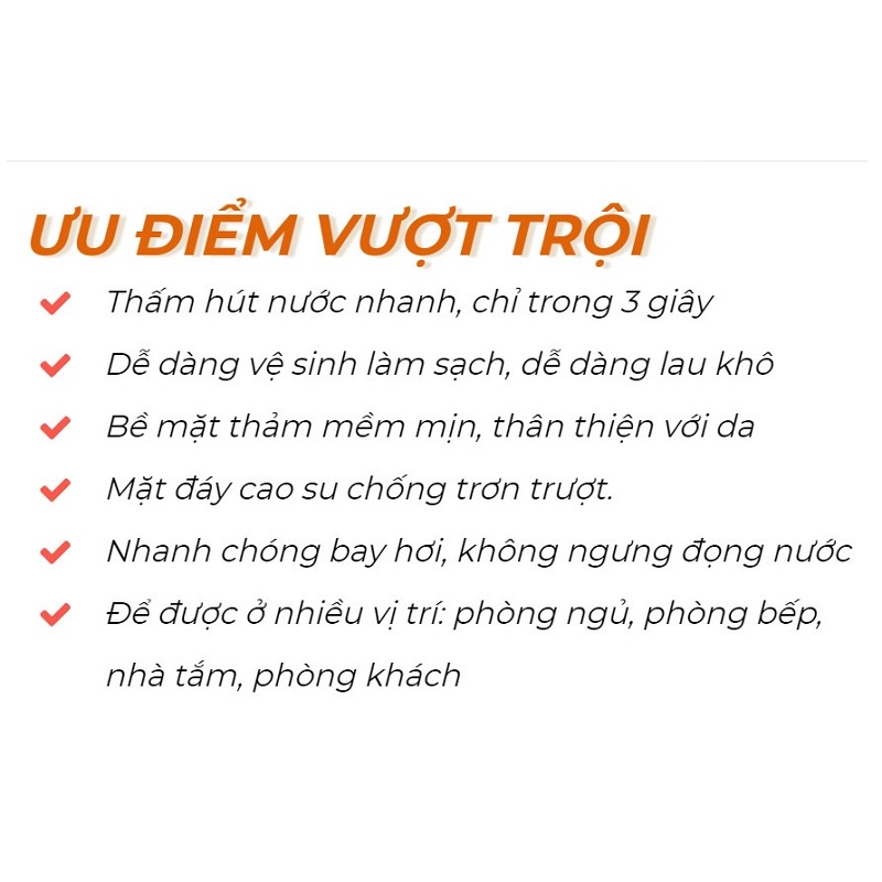 Thảm Chùi Chân Nhà Tắm Silicon Chống Trơn Trượt Siêu Thấm Hút, Dày Dặn, Chống Xê Dịch, Kích Thước 40 x 60cm