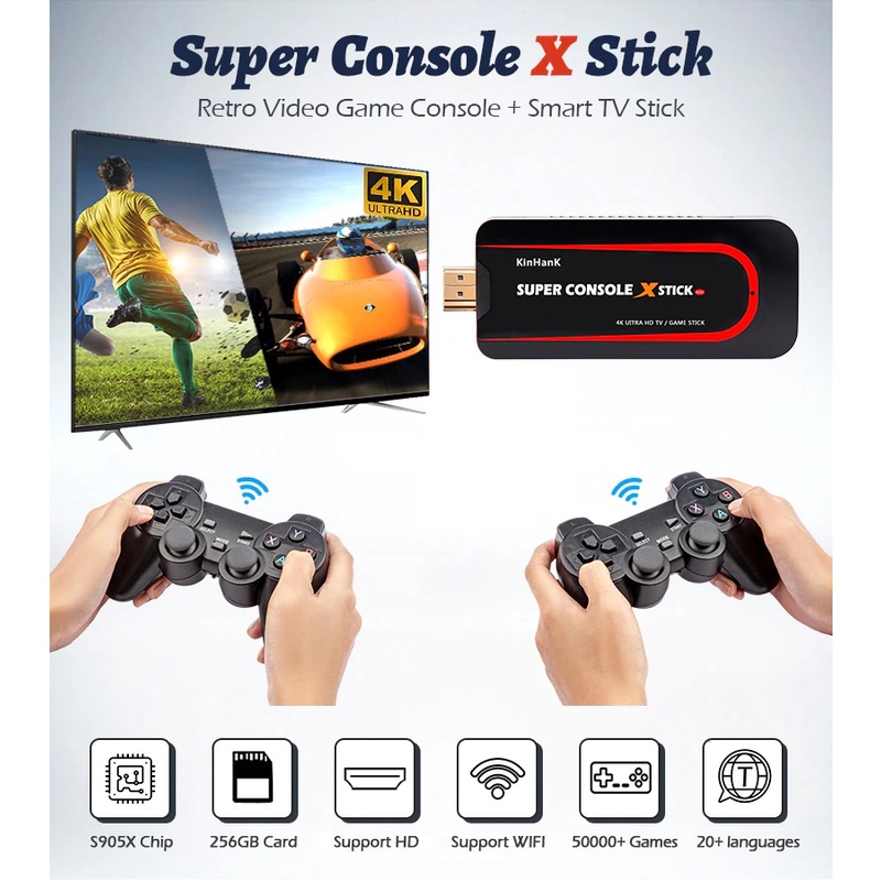 Siêu Tay Cầm X Stick Retro Video Máy Chơi Game TV Box 4K HD Gắn Trong 50000 + Bộ Điều Khiển Không Dây PSP/N64/DC/PS1