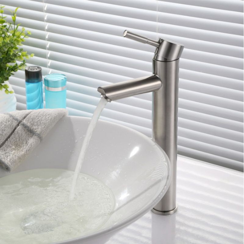 Vòi Lavabo Nóng Lạnh kiểu thân tròn tay gạt đũa INOX SUS 304 CAO CẤP HPN-L09.gắn mọi loại chậu rửa mặt.TẶNG KÈM DÂY CẤP