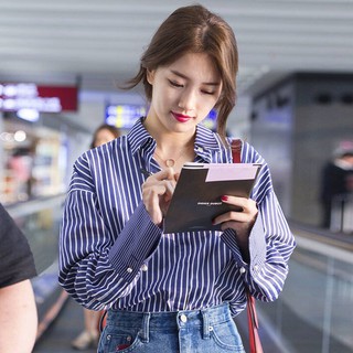 Áo sơ mi form rộng kẻ sọc thời trang thanh lịch cho nữ