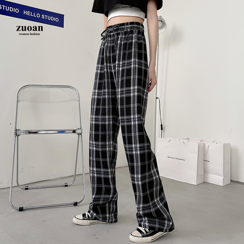 Quần ống rộng SUXI họa tiết ca rô trẻ trung thời trang cho nữ