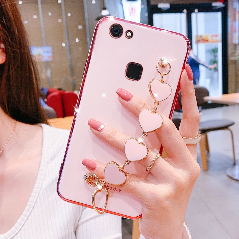 Ốp điện thoại silicon mềm có dây đeo tay trái tim cho VIVO V7 PLUS V7