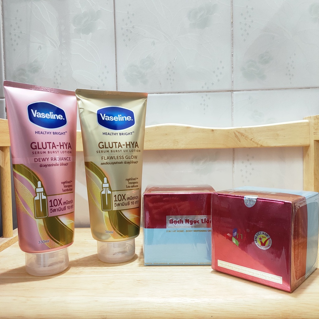 [Combo siêu trắng] Vaseline Gluta Hồng ban đem  và Kem body bạch ngọc liên dưỡng ẩm da nuôi dưỡng làn da trắng hồng