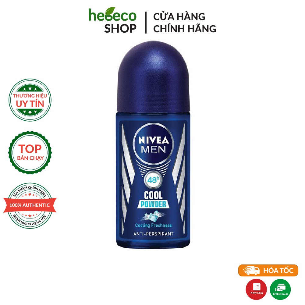 Lăn khử mùi Mát lạnh khô thoáng tức thì Nivea Men Cool Powder 50ml - Hàng Chính Hãng