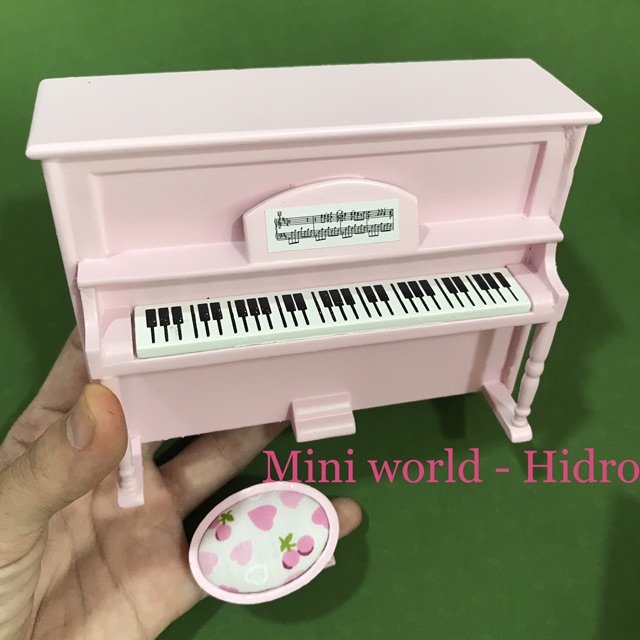 Mô hình đàn piano mini bằng gỗ trang trí nhà búp bê.