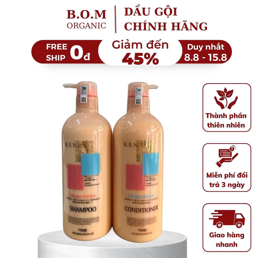 Dầu Gội Cặp Collagen KENDY Cao Cấp 800ml, Bộ Gội Xả Chống Lão Hoá Da Đầu - Phục Hồi Tái Tạo Cấu Trúc Tóc