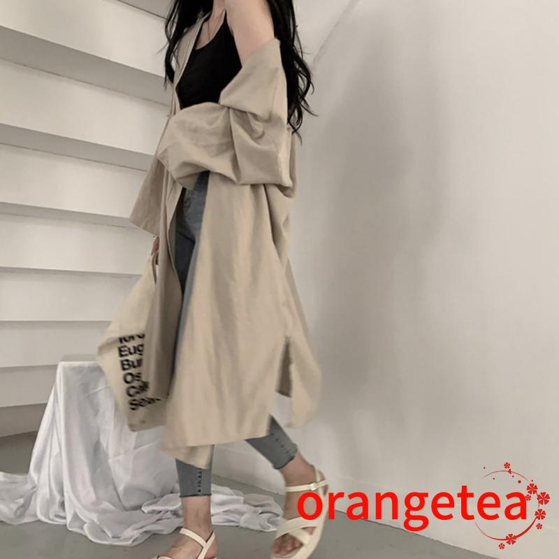 Áo Khoác Cardigan Tay Dài Dáng Rộng Màu Sắc Đơn Giản Xẻ Tà Thời Trang Mùa Hè Cho Nữ