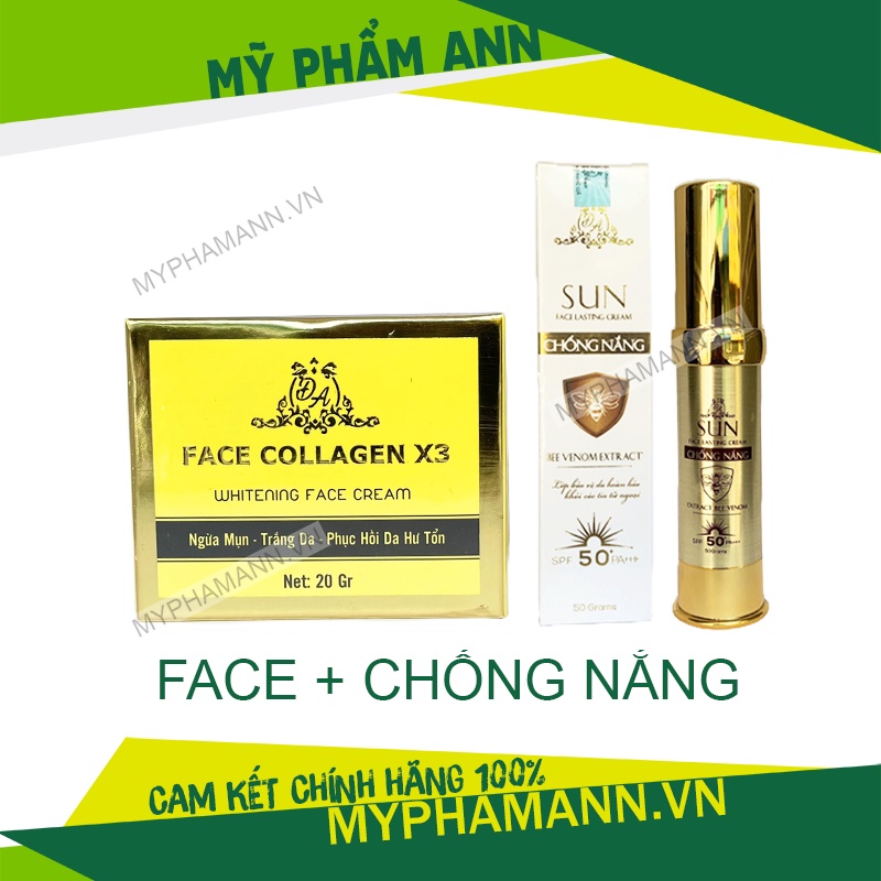 Combo Mỹ Phẩm Đông Anh chính hãng (Kem Face Collagen X3 + Kem Chống Nắng Colagen X3)