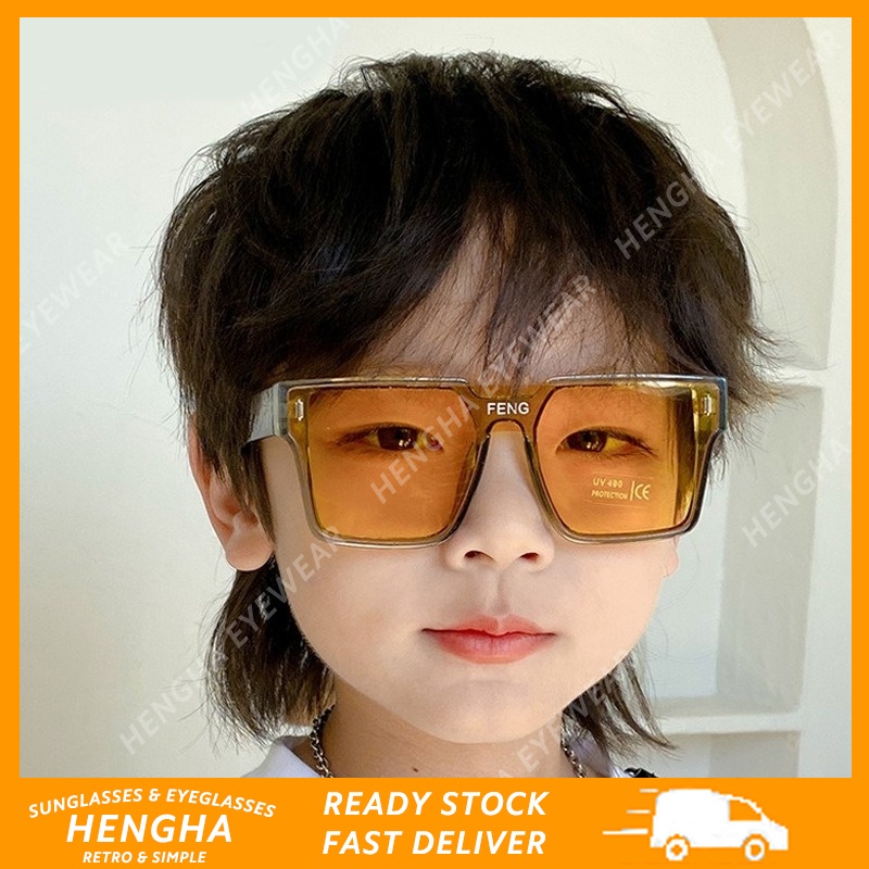 Kính Mát Gọng Vuông Cỡ Lớn Chống Gió Màu Vàng Thời Trang Retro Cho Bé