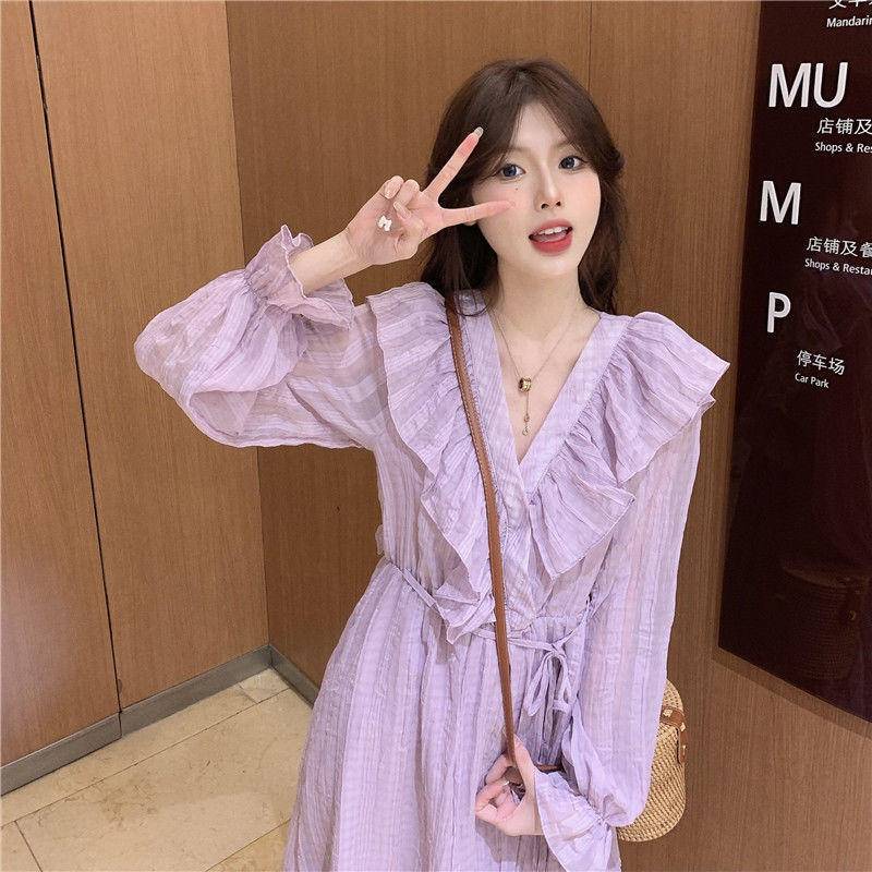 Đầm Midi Cổ Chữ V Thời Trang Mùa Xuân Pháp 2022 Cho Nữ