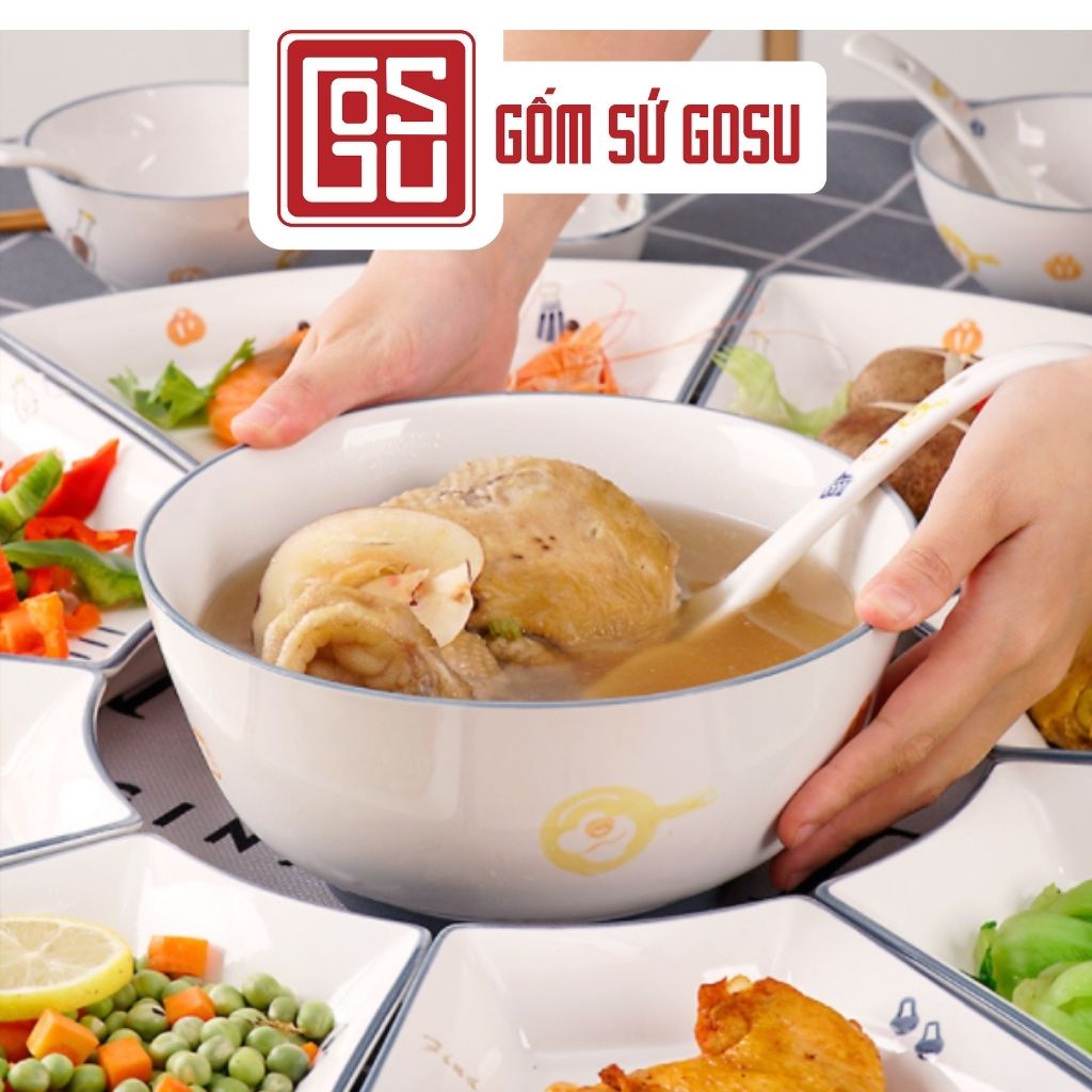 [TÁCH LẺ] Bộ bát đĩa đẹp giá rẻ gốm sứ cao cấp Phương Đông, họa tiết tiết dễ thương phong cách Bắc Âu PD011