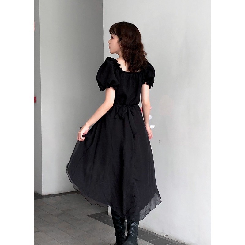 Váy lệch vạt nhún ngực - Rose Đen | BigBuy360 - bigbuy360.vn