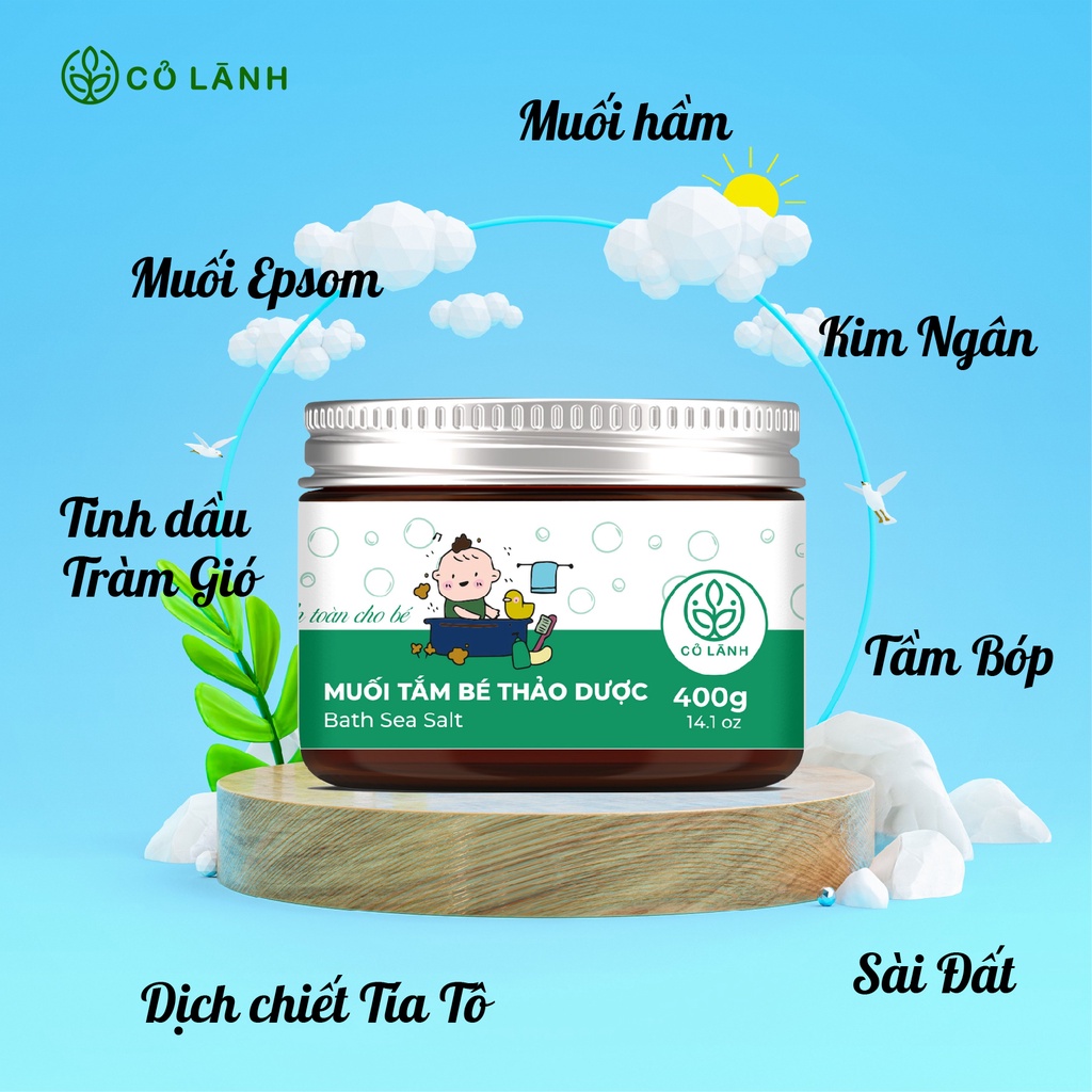 Muối tắm bé thảo dược Cỏ Lành. Sạch rôm sảy, mát da.