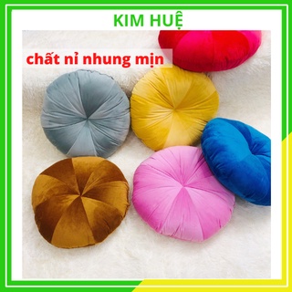 Đệm ngồi bệt tròn vải nhung cao cấp hình bí ngô - bông trắng cực êm