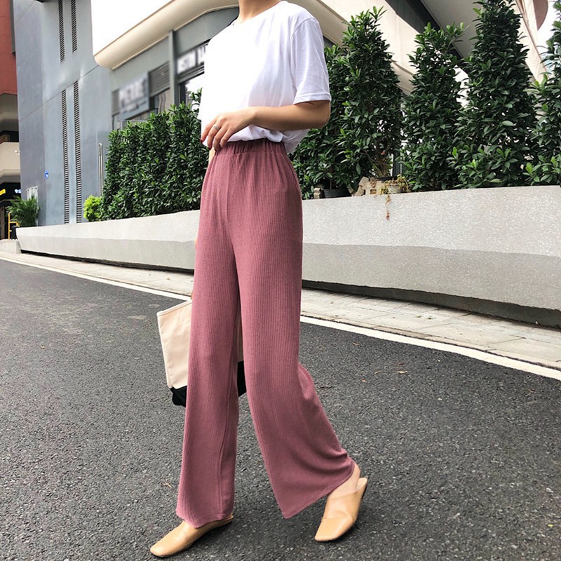 Quần ống rộng màu trơn phong cách Hàn Quốc