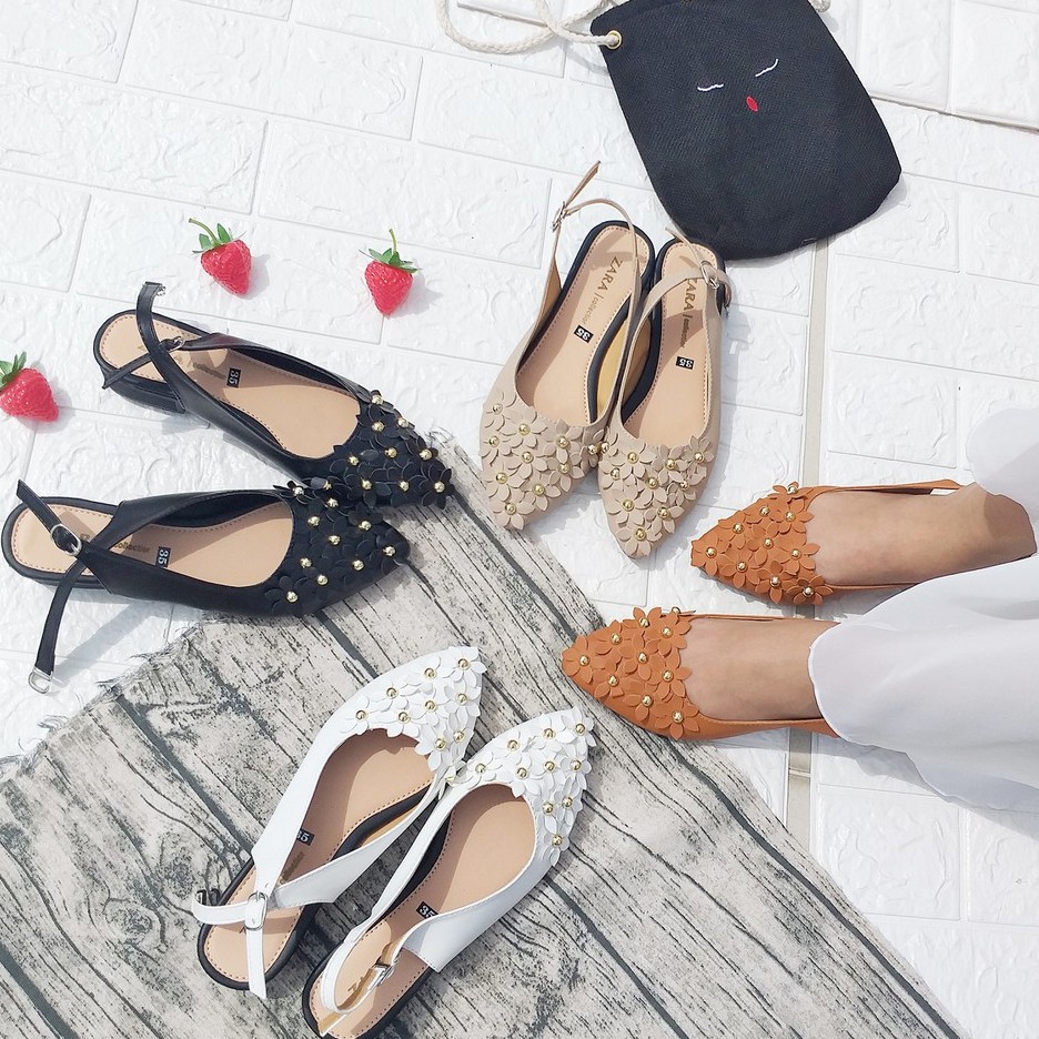 Giày búp bê hoa cúc nhí xinh đính hạt nhuỵ vàng (hình thật) | BigBuy360 - bigbuy360.vn