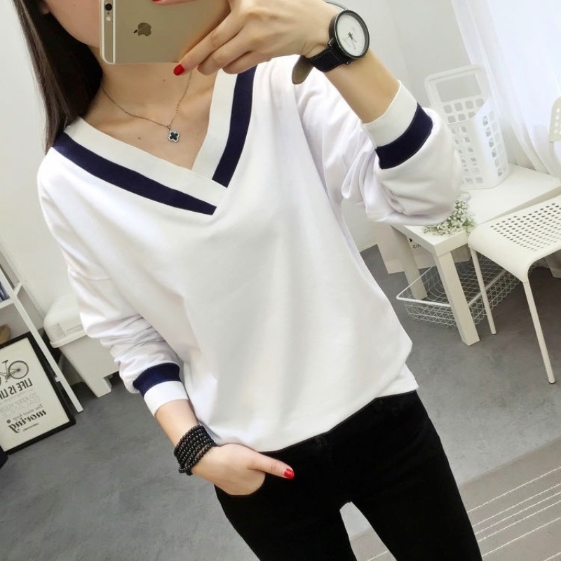 Áo thun tay dài cổ chữ V thời trang dành cho nữ