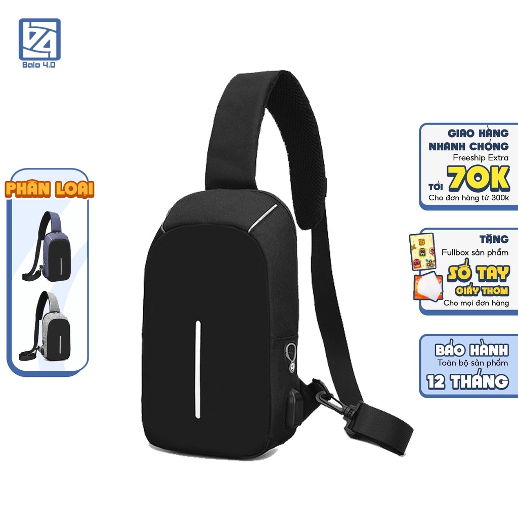 Túi đeo chéo nam nữ có cổng USB, cổng tai nghe, chống trộm, chống nước BALO 4.0