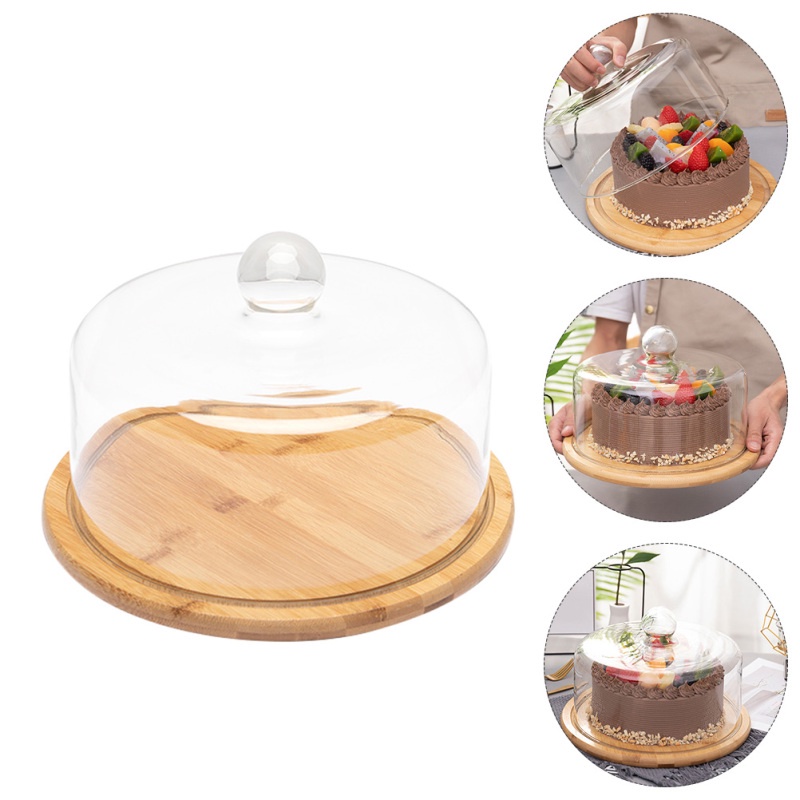 1 Khay Đựng Bánh Kem Có Nắp Đậy Thủy Tinh Ốp