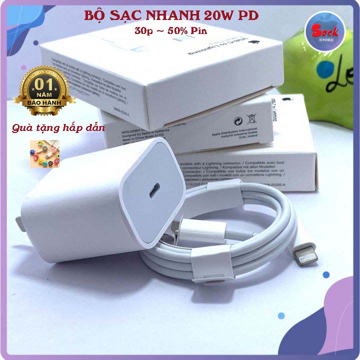 Bộ Sạc Nhanh Iphone 20w PD Củ Cáp Sạc ipad Dây Sạc Nhanh Iphone 11/11Promax/12 Promax