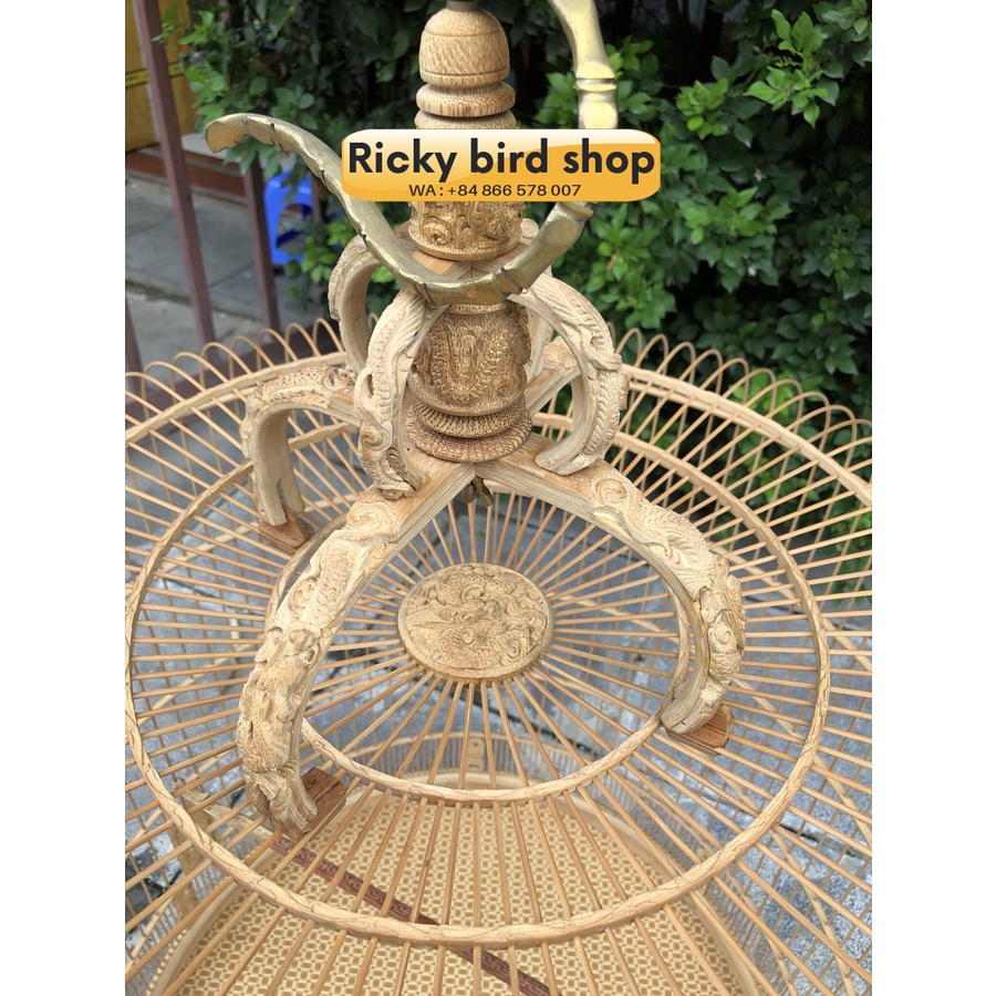 Shama bird cage Dragon and Phoenix hand carved - 2 pcs (come with 2 sets accessories)
