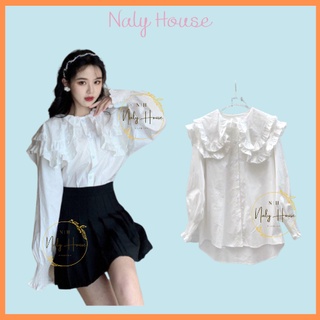 Áo sơ mi nữ dài tay cổ bèo tiểu thư tay chun bồng điệu đà naly