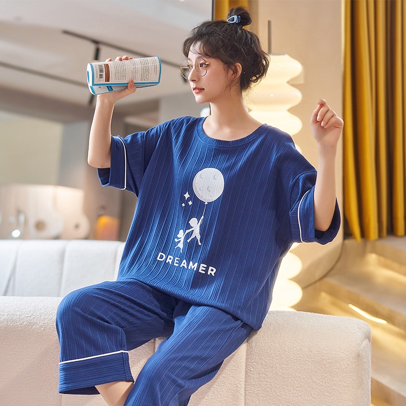 Pijama Bộ Đồ Ngủ Nữ Quần Áo Mặc Ở Nhà Vải Cotton Co Giãn Mùa Hè Xuân Thu