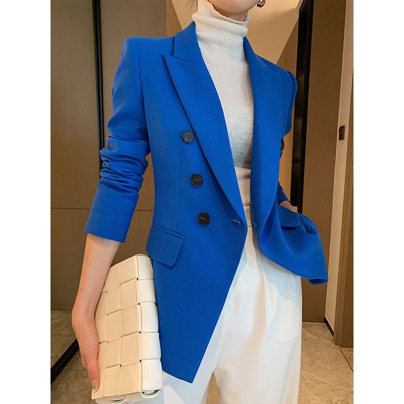 Áo Khoác Vest Ngắn Dáng Ôm Màu Xanh Dương Thời Trang Xuân Thu 2022 Mới Cho Nữ