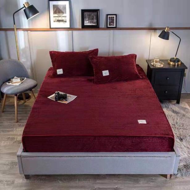 Bộ Ga kèm Vỏ Gối Nỉ Nhung Kẻ Tăm Siêu Mềm Mịn | BigBuy360 - bigbuy360.vn