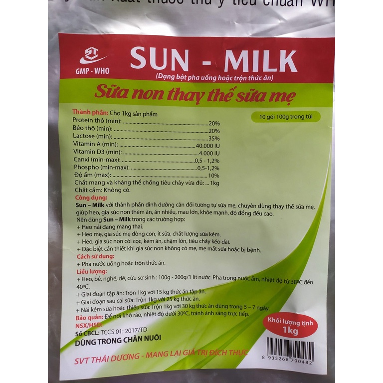 Sun Milk 200g Sữa non thay thế sữa mẹ dành cho chó mèo heo bò dê