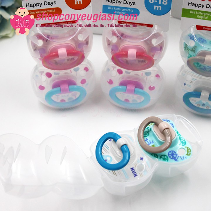 Bộ 2 Ti Giả Nuk Happy Days Silicone 0-6m/6-18m - Kèm Hộp Đựng