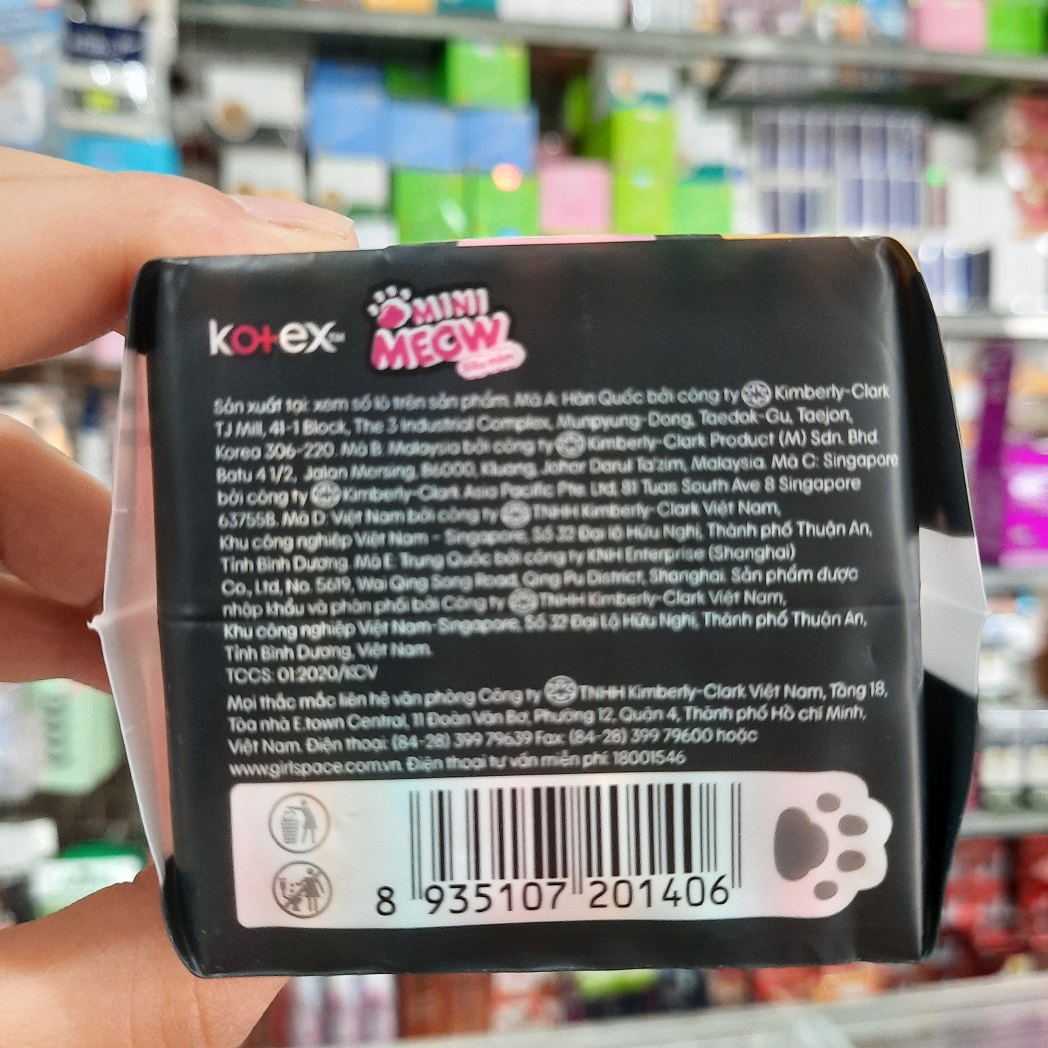 Băng vệ sinh, tampon Kotex Mini Meow siêu mềm 8 miếng 24cm