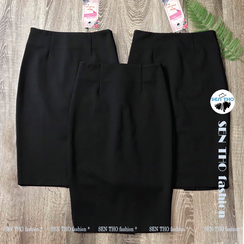 Chân váy bút chì chất Uni Hàn siêu đẹp Váy đen cạp cao, ôm, co giãn tốt, Midi cao cấp dáng dài