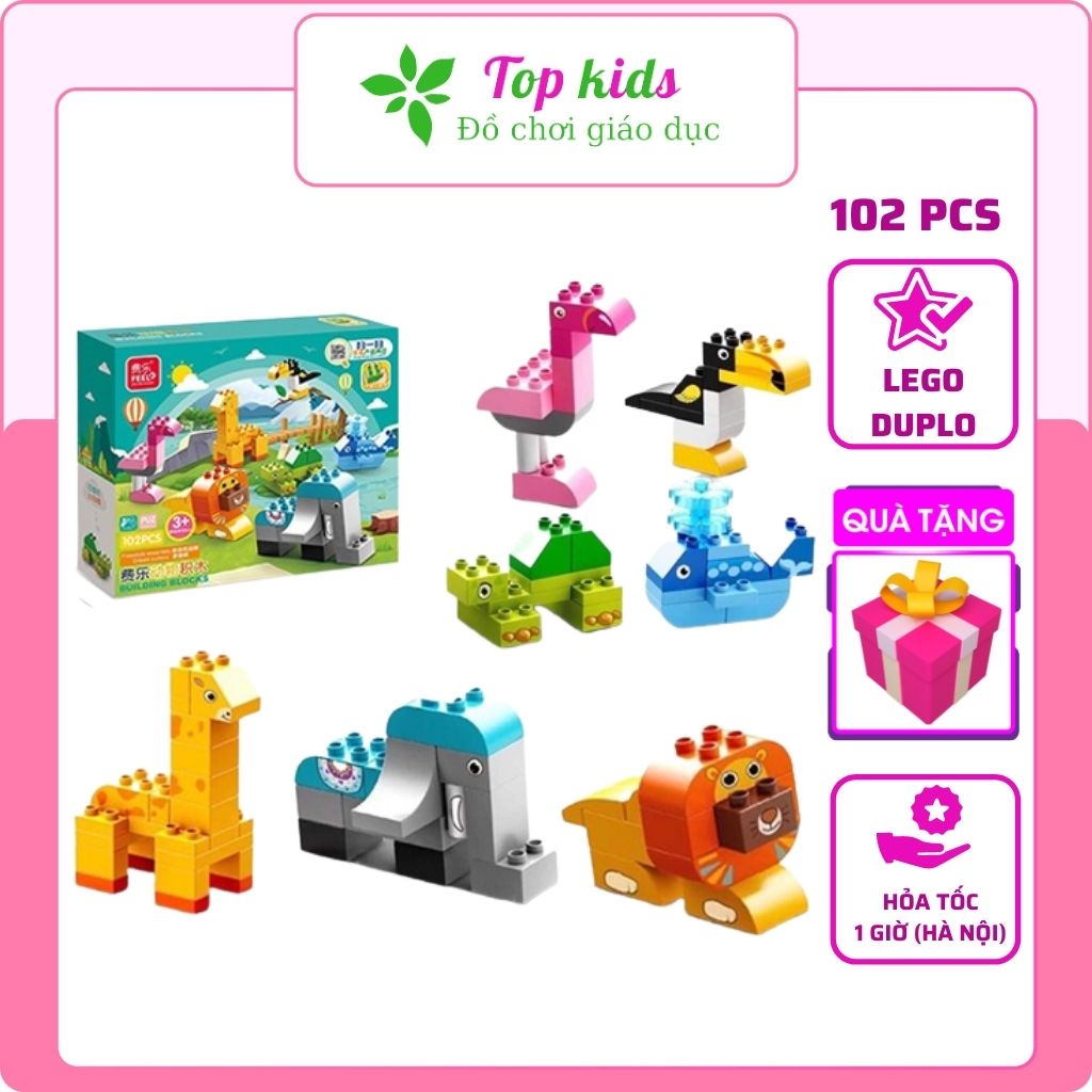 Lắp ráp mô hình lego đồ chơi trí tuệ Duplo FEE Thế Giới Thú Cưng Đáng Yêu 102 Chi Tiết Siêu To TOPKIDS