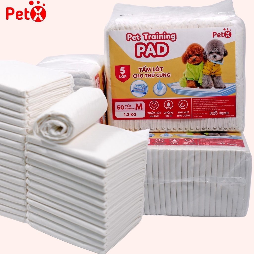 Tã lót cho chó mèo đi vệ sinh vào khay, chuồng bằng giấy siêu thấm hút 50, 100 tấm miếng PetX