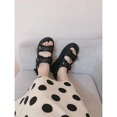 SANDAL ULZZANG OO DA TRẦN QUAI DÁN ĐEN TRẮNG ẢNH THẬT