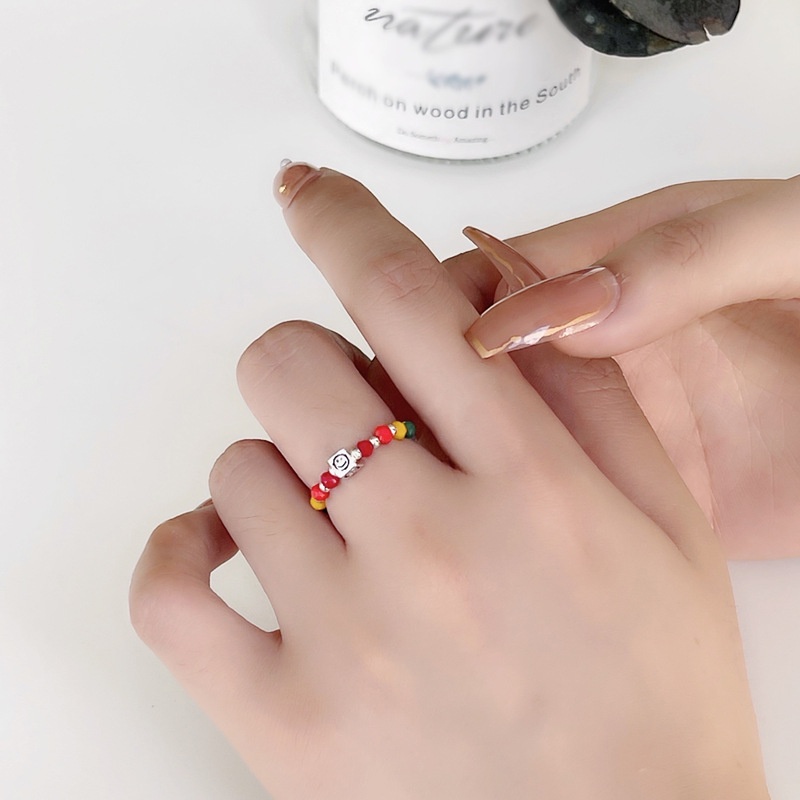 Nhẫn Xỏ Hạt Nhiều Màu Sắc Họa Tiết Gấu Cười Trái Tim Xinh Xắn