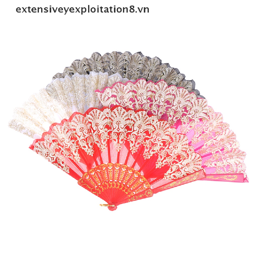 Quạt Xếp Cầm Tay Bằng Lụa Phối Ren Hoa Phong Cách Tây Ban Nha