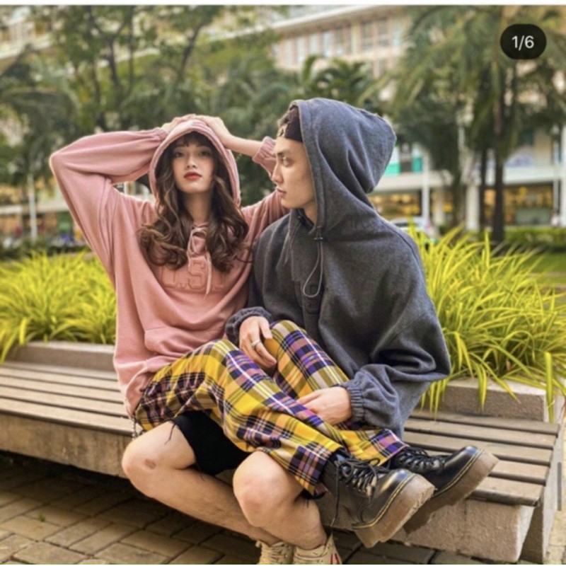 Áo Hoodie form dáng rộng tay phồng như ảnh - Nam Nữ mặc cặp cực xinh - Thêu U.S.I | BigBuy360 - bigbuy360.vn