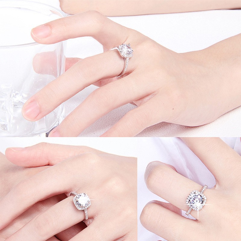 Nhẫn vàng trắng thời trang nữ Nhẫn đính hôn kim cương đá quý trắng sang trọng