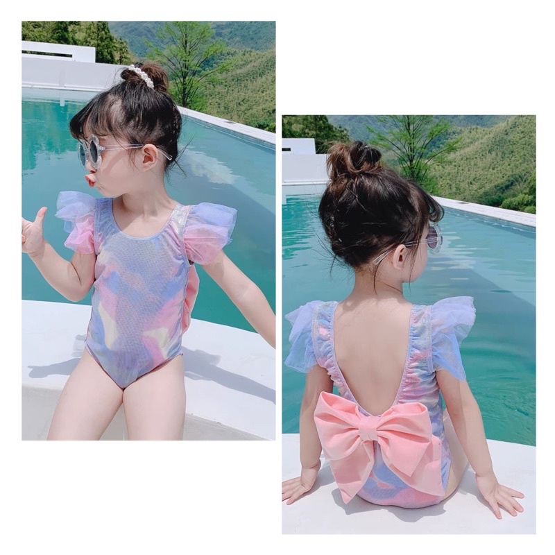 Bikini cầu vồng kèm nơ cho bé gái